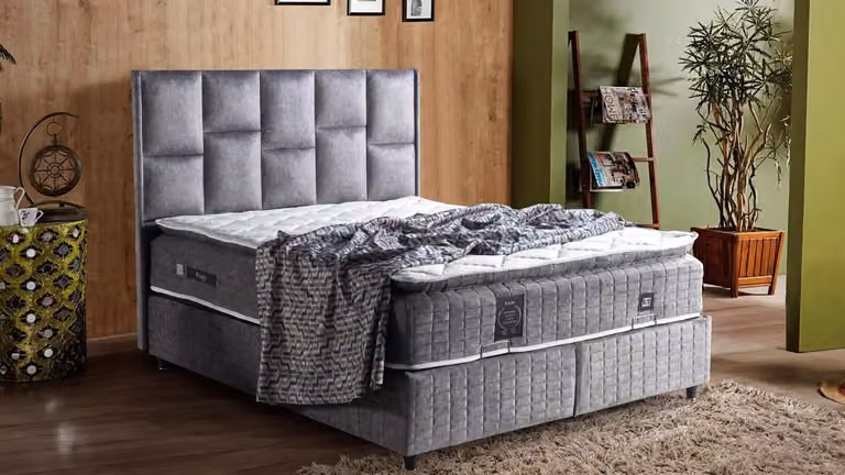 Bett Design Betten Luxus Beige Polster Schlafzimmer Möbel Silber 160x200