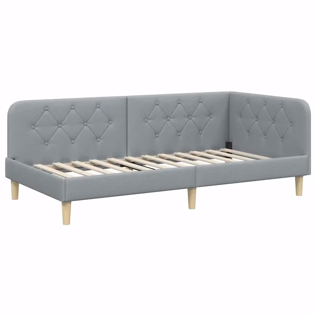 Cornice del letto ad angolo vidaXL in tessuto grigio con doghe in legno, L/P/H: 200 x 90 x 72 cm – 2