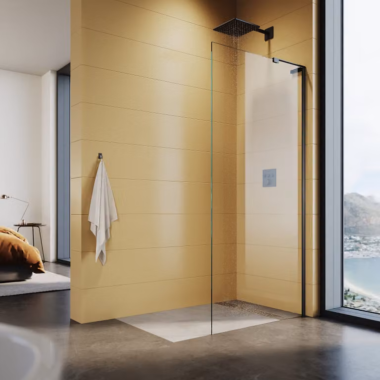 SONNI Walk in shower 90x200cm, nero, NANO, ESG, schermo doccia con pellicola antisfondamento