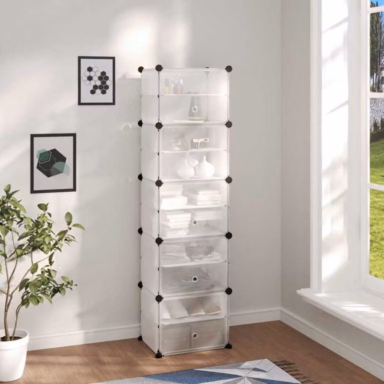 Scarpiera trasparente vidaXL con ante in vetro e ripiani interni, L 44 cm, P 31,5 cm, H 153,5 cm
