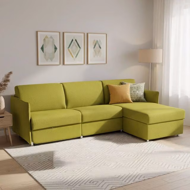 Divano Letto Sumirago DMORA con Penisola Sfoderabile Made in Italy, L/P: 260 x 160 cm, Verde – 1