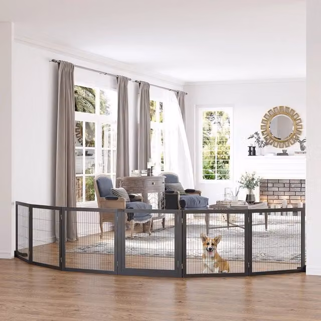 Barriera estensibile a forbice OKWISH in acciaio e legno di pino con piedini di supporto, colore nero