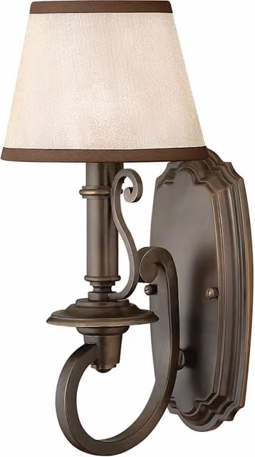 Applique Classica Plymouth Hinkley in Acciaio Bronzo Antico e Tessuto Beige con 1 Luce E14 – 1