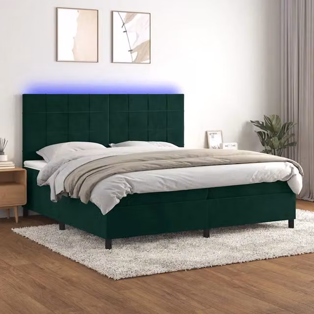 Letto Ibrido con Materasso a Molle Insacchettate vidaXL in Velluto Verde con Illuminazione LED e Porte USB L/P/H: 200 x 200 x 203 cm