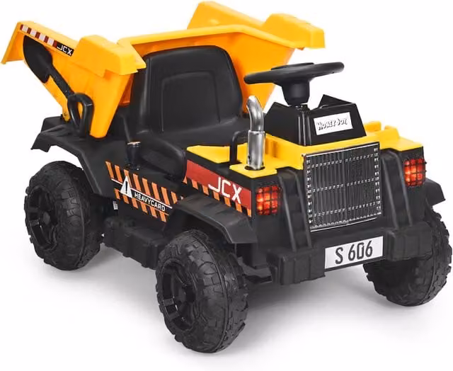 Camion ribaltabile elettrico per bambini con telecomando, colore giallo, L/P/H: 107 x 63,5 x 58 cm