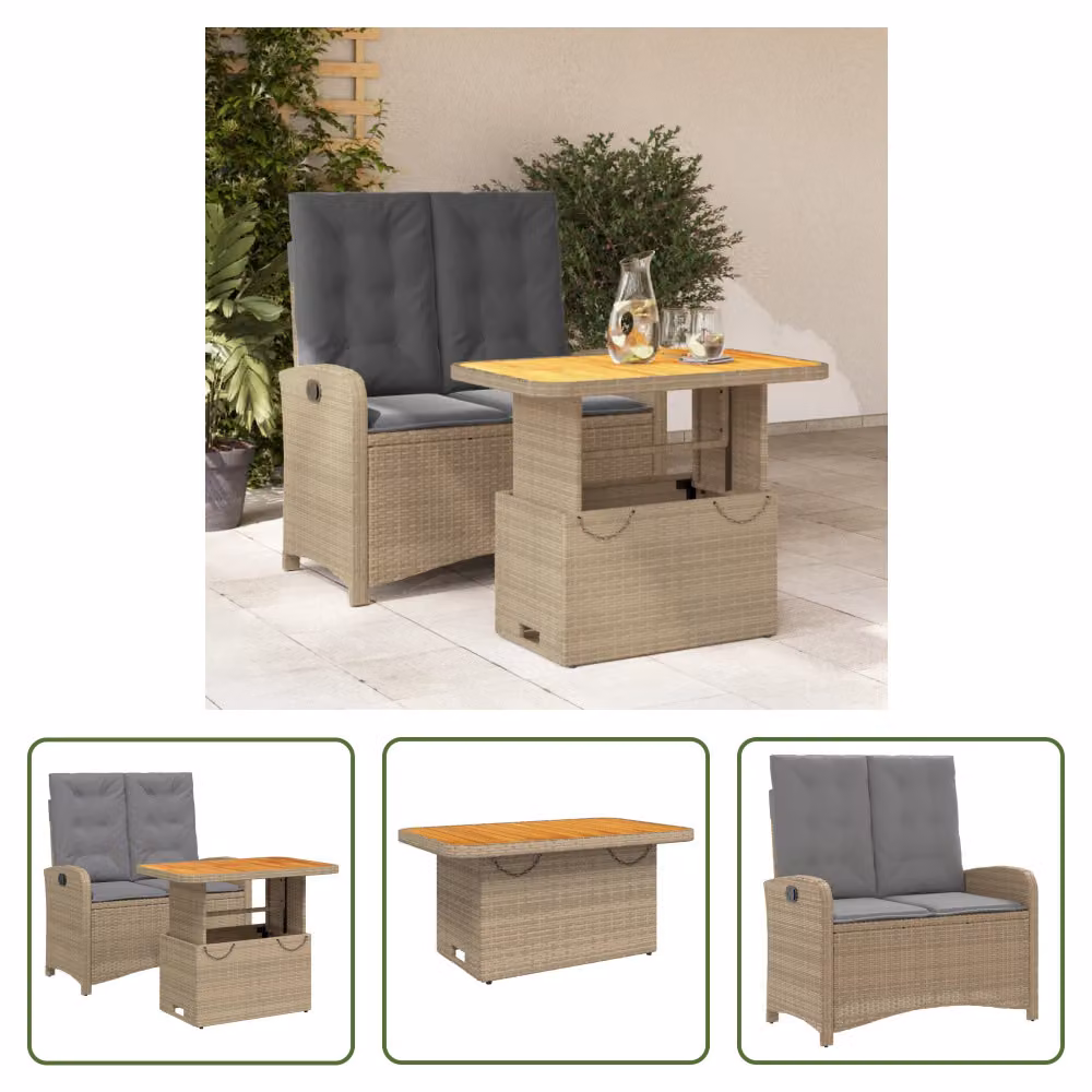 The Living Store Set da pranzo da giardino a 2 pezzi con cuscini Beige poly rattan