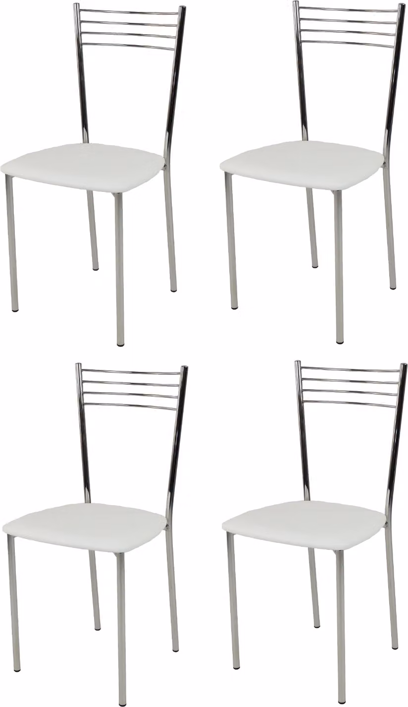 t m c s Tommychairs - Set di 4 sedie moderne ELENA per cucina e sala da pranzo, struttura robusta in acciaio cromato, sedile imbottito rivestito in Pelle finta nel colore bianco