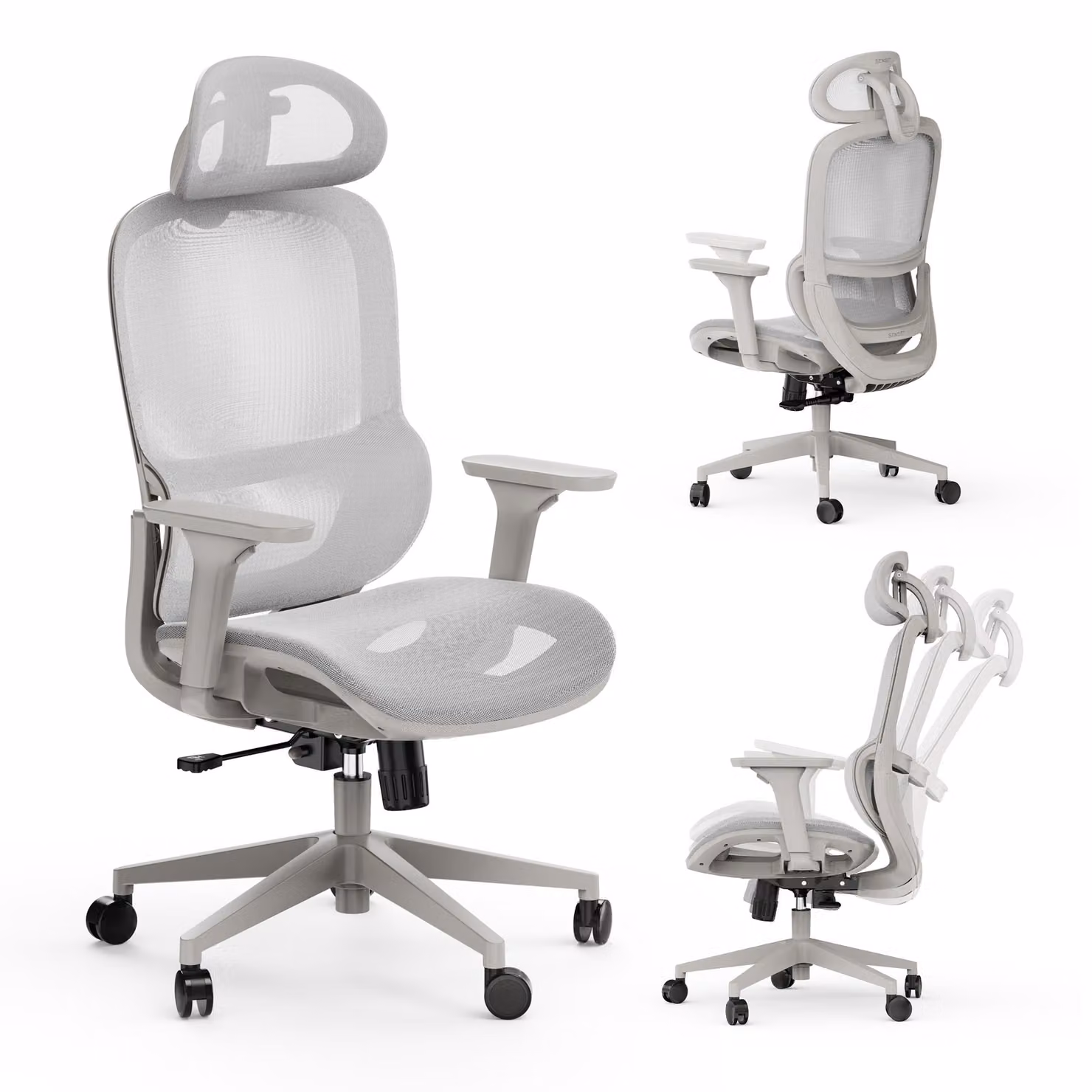 SENSE7 Neyo Sedia da ufficio ergonomica Sedia da scrivania Grigio Interamente in rete Braccioli 3D Poggiatesta Meccanismo sincronizzato Ufficio domestico Poltrona direzionale Sedia per PC 140 kg