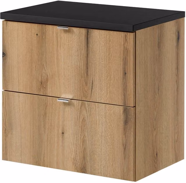 Mobile Sottolavabo NEWPORT da Parete a 2 Cassetti 60x60x40 cm - Effetto Rovere/Nero [en.casa]