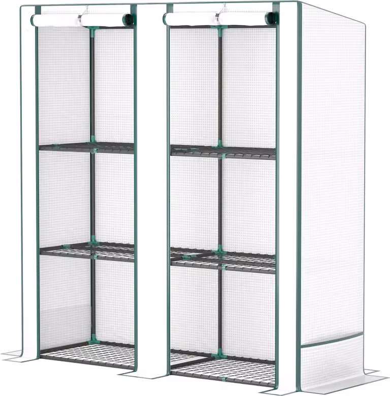 Serra Outsunny con tetto a una falda e doppia porta, ripiani resistenti all'inverno, serra in plastica