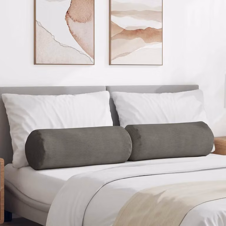 Set di 2 cuscini a rullo vidaXL in velluto a coste grigio chiaro, Ø 25 x 70 cm