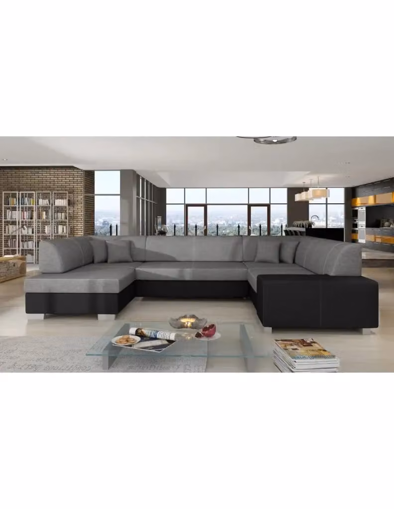 Divano panoramico a U HAVANA MEUBLORAMA convertibile con funzione letto, 6 posti, Grigio scuro e Nero, L: 322 cm x P: 176 cm x H: 204 cm – 2
