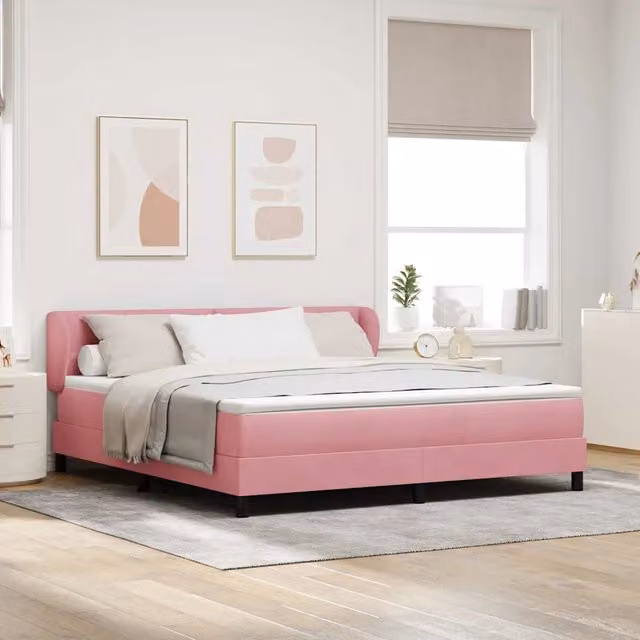 Letto a molle moderno vidaXL con testiera in velluto rosa L/P: 180 x 200 cm – 1