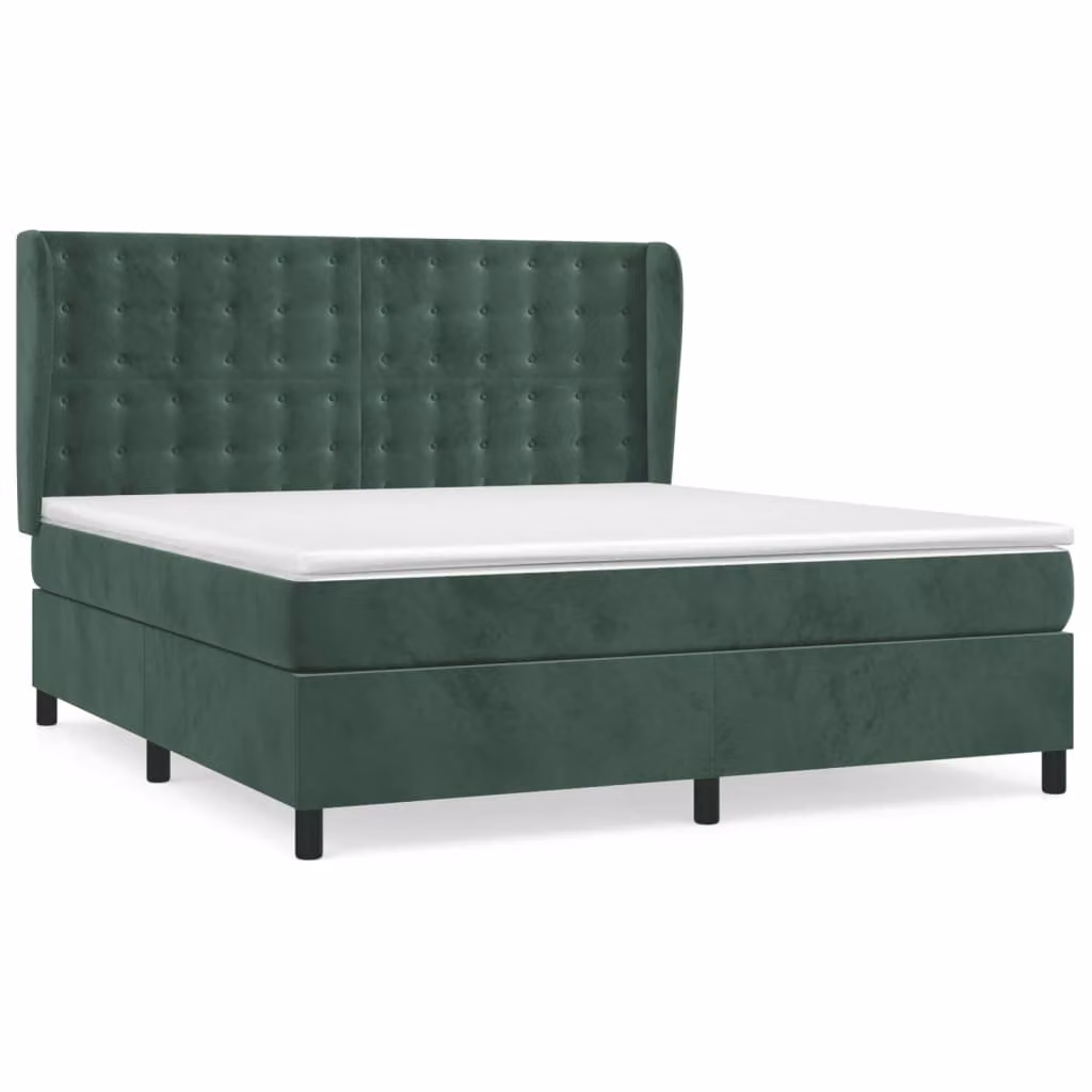 Giroletto a Molle con Materasso Verde Scuro 160x200 cm Velluto