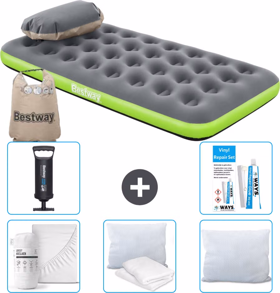 Materasso gonfiabile Bestway - 1 persona - 99 x 188 x 22 cm - grigio/verde - accessori inclusi