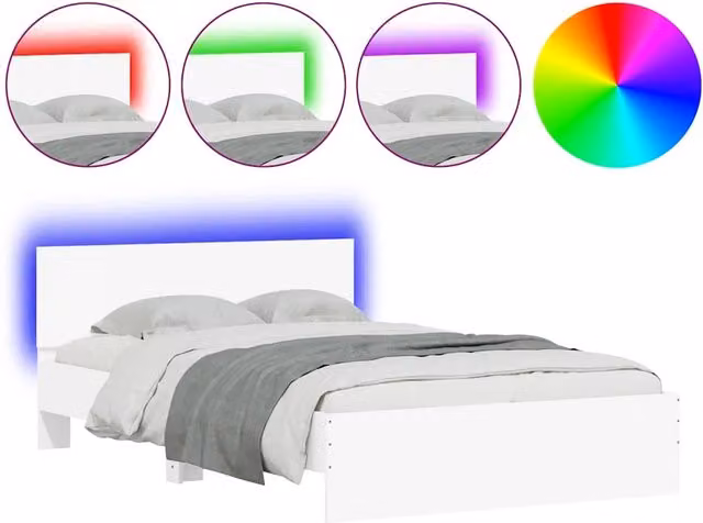 Letto matrimoniale | Letto per adulti | Giroletto con Testiera e LED Bianco 120x190 cm