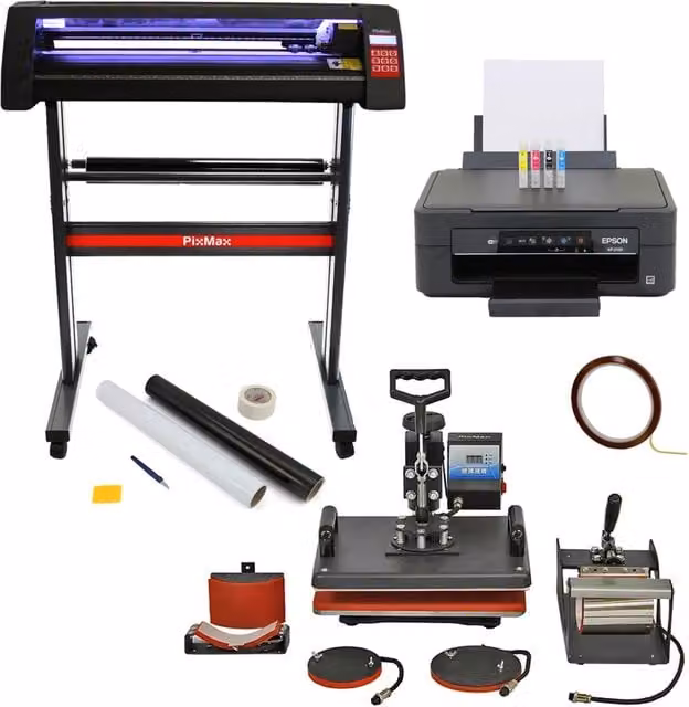 Bundle creativo PixMax 5 in 1 con pressa a caldo, plotter per vinile da 720 mm e stampante inkjet Epson