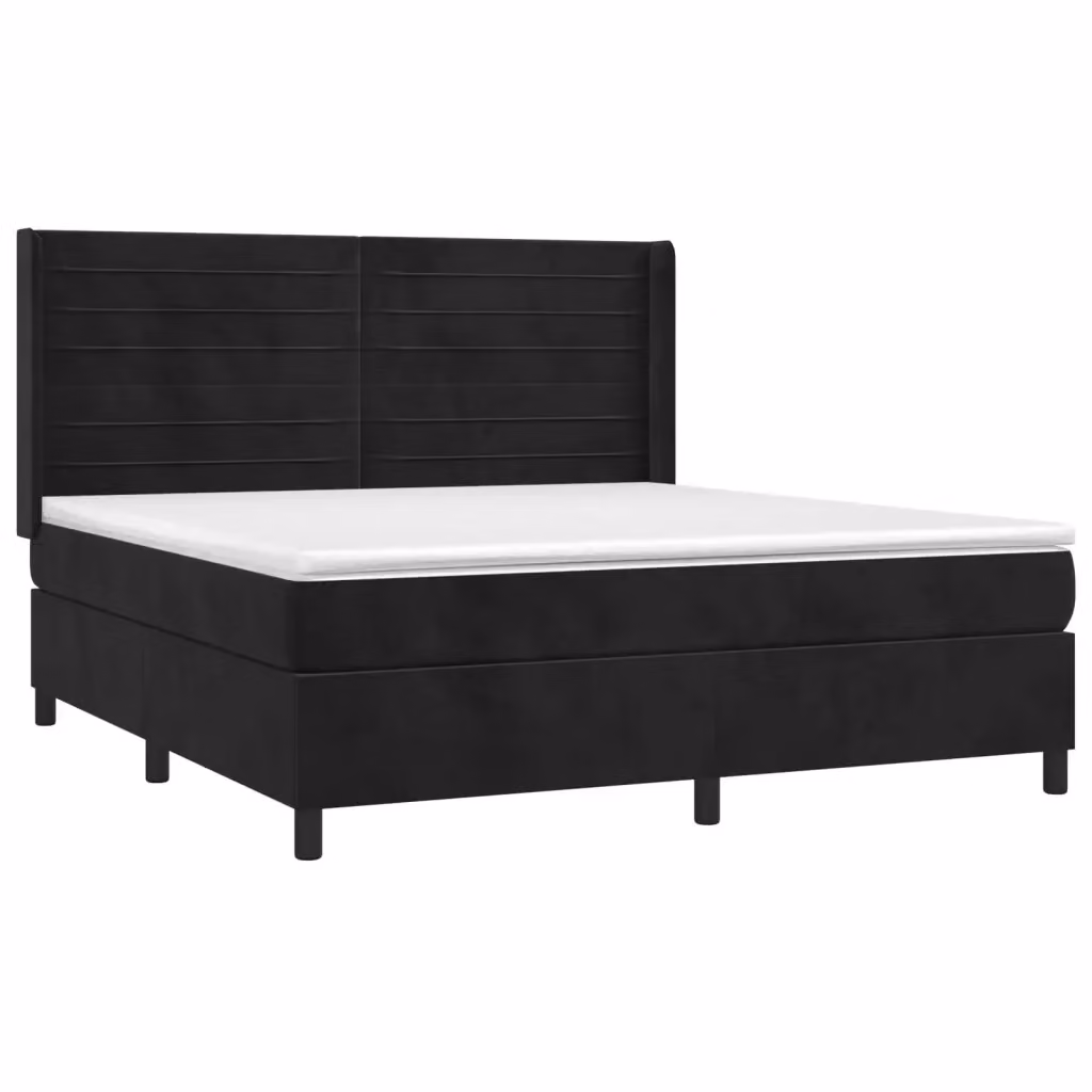 Letto matrimoniale moderno vidaXL in velluto nero con materasso ibrido, illuminazione LED sottostante e porta USB, L/P/H: 180 x 200 x 128 cm – 2