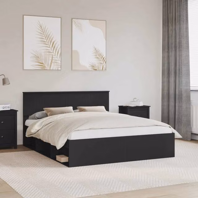 Struttura letto vidaXL in pino massello nero L/P/H: 160 x 200 x 90 cm – 1