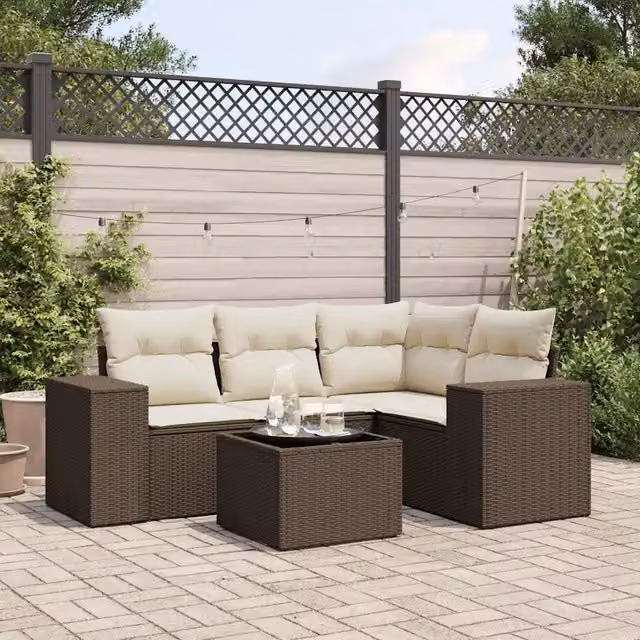 Set Divano da Giardino 5 pz con Cuscini Marrone in Polyrattan 3222522
