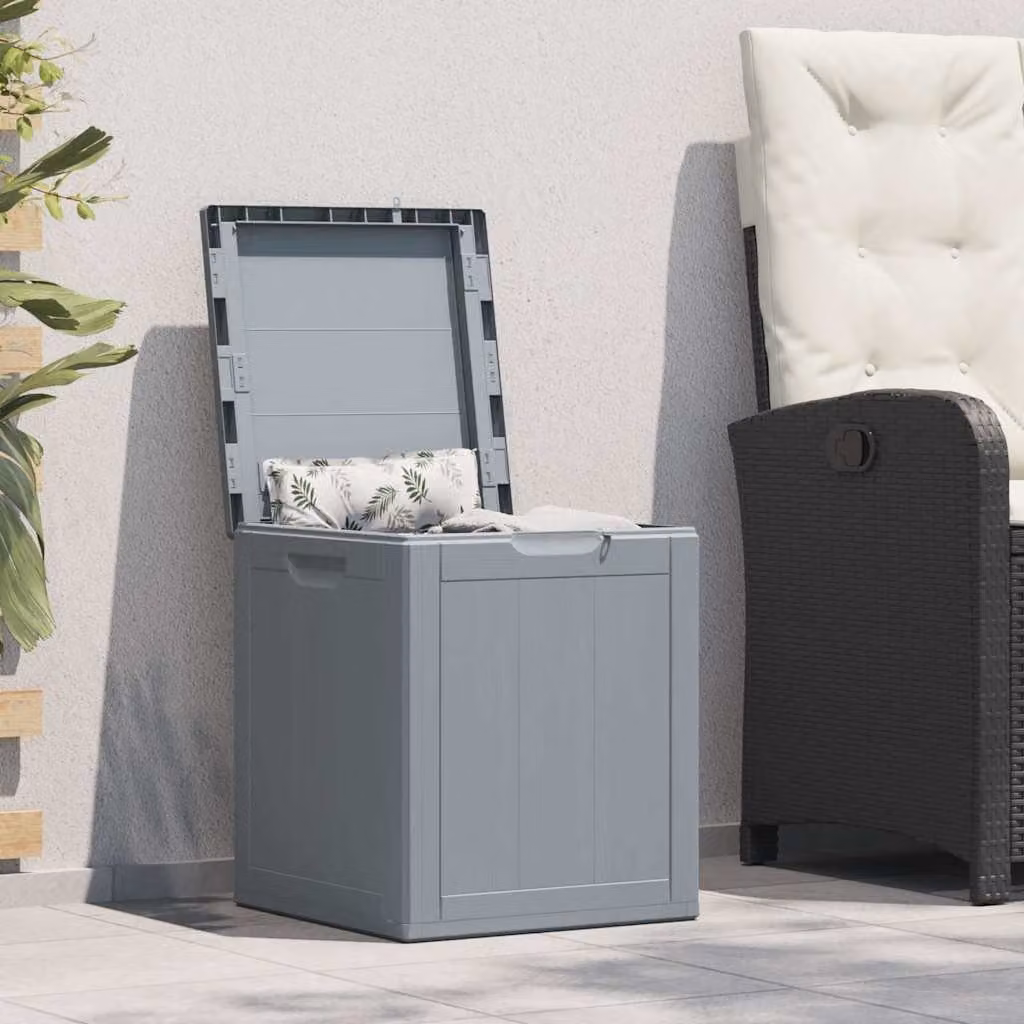 vidaXL Baule da Giardino in PP Grigio con Aspetto Legno e Capacità 90 L