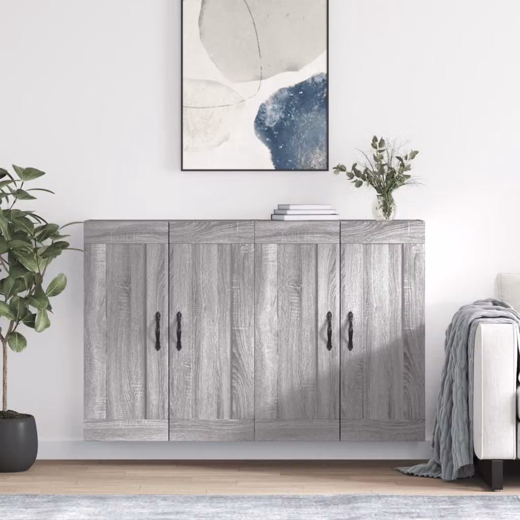 Set di 2 armadietti a parete moderni vidaXL in legno e metallo, colore grigio opaco