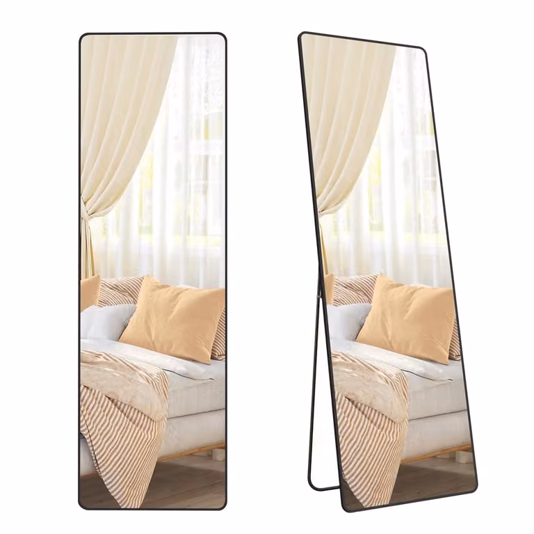 Specchio Rettangolare a Figura Intera con Supporto, Nero Inchiostro / 160 x 50 cm