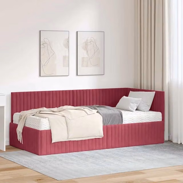 Struttura Letto Angolare con Materasso 2 pz-Giroletto con materasso Verde Velluto 733314