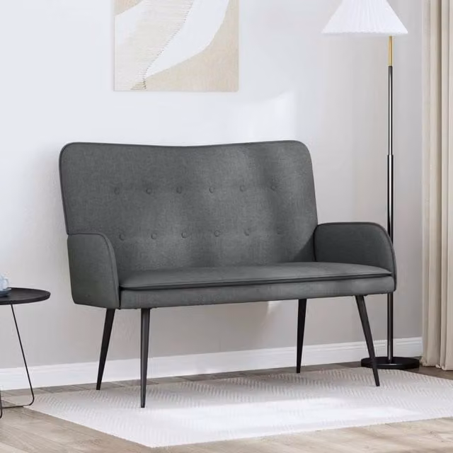 Divano a 2 posti moderno vidaXL in tessuto grigio con struttura in metallo e MDF, L: 115 cm, P: 61 cm, H: 87 cm