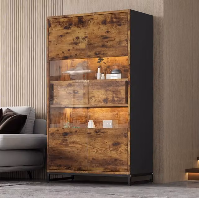 Vetrina 80x40x138 cm nera effetto legno in MDF - LED Bluetooth e 2 cassetti
