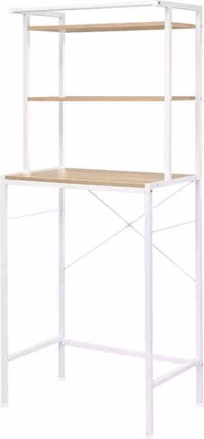 Armadio per WC con Cassa da Stiro STEMILY, Colore Bianco, con 3 Porte e Compartimento di Stoccaggio in Metallo e Legno, L: 67 cm, P: 40 cm, H: 162 cm