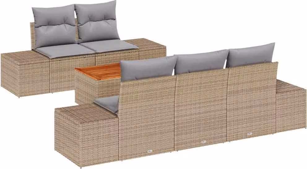 Set Divano da Giardino 6 pcs Beige e Grigio Chiaro polyrattan