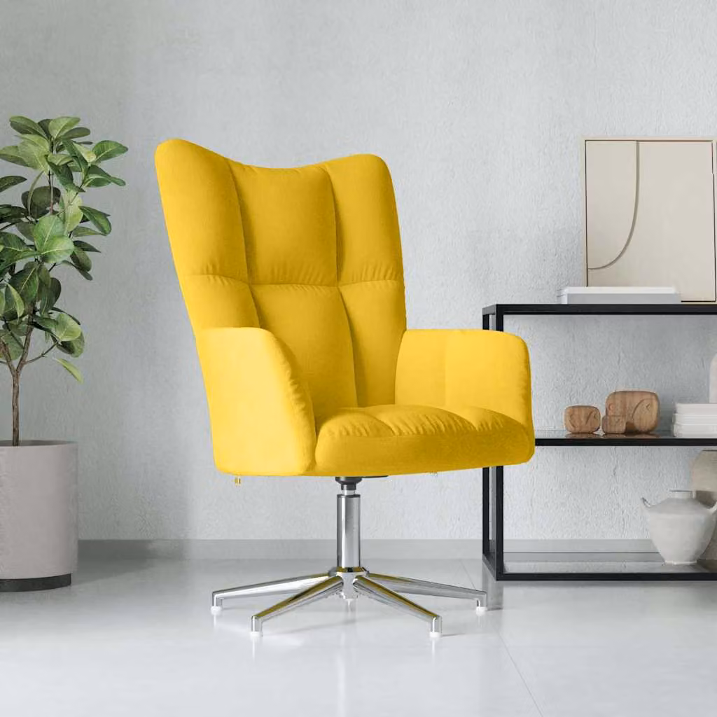 vidaXL Sedia Relax Giallo Senape in Velluto con Braccioli e Base Girevole 360 Gradi