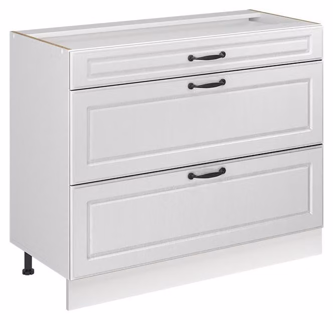Mobiletto base per cucina Vicco R-Line Bianco country/Bianco 100 cm senza piano di lavoro, Model 71519