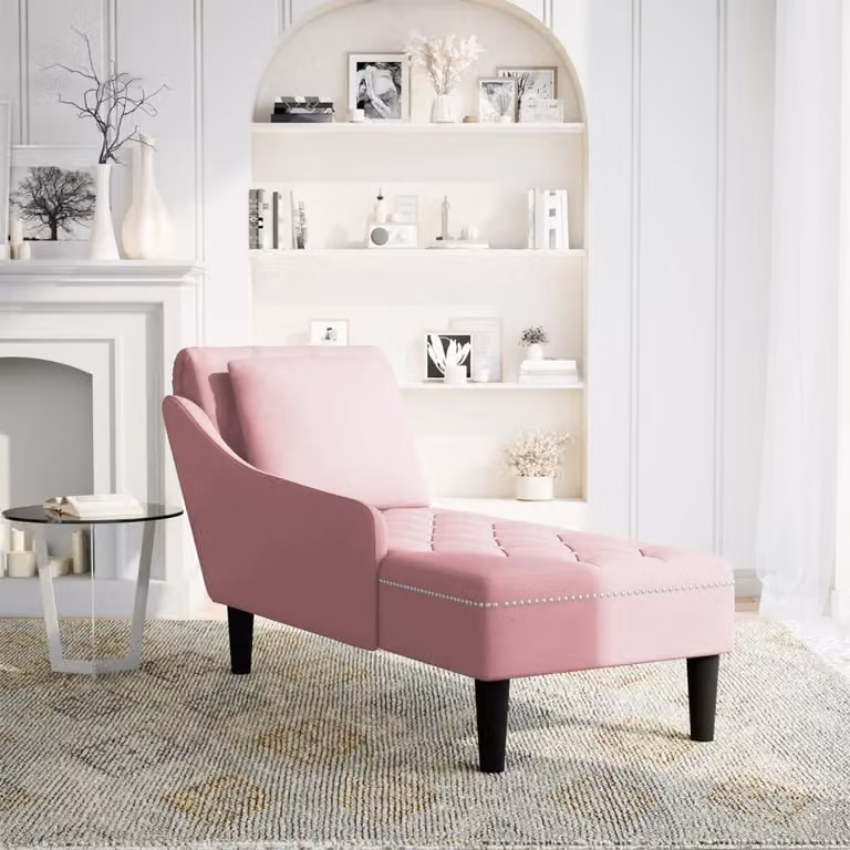 Sdraio con Cuscino e Bracciolo Destro in Velluto Rosa