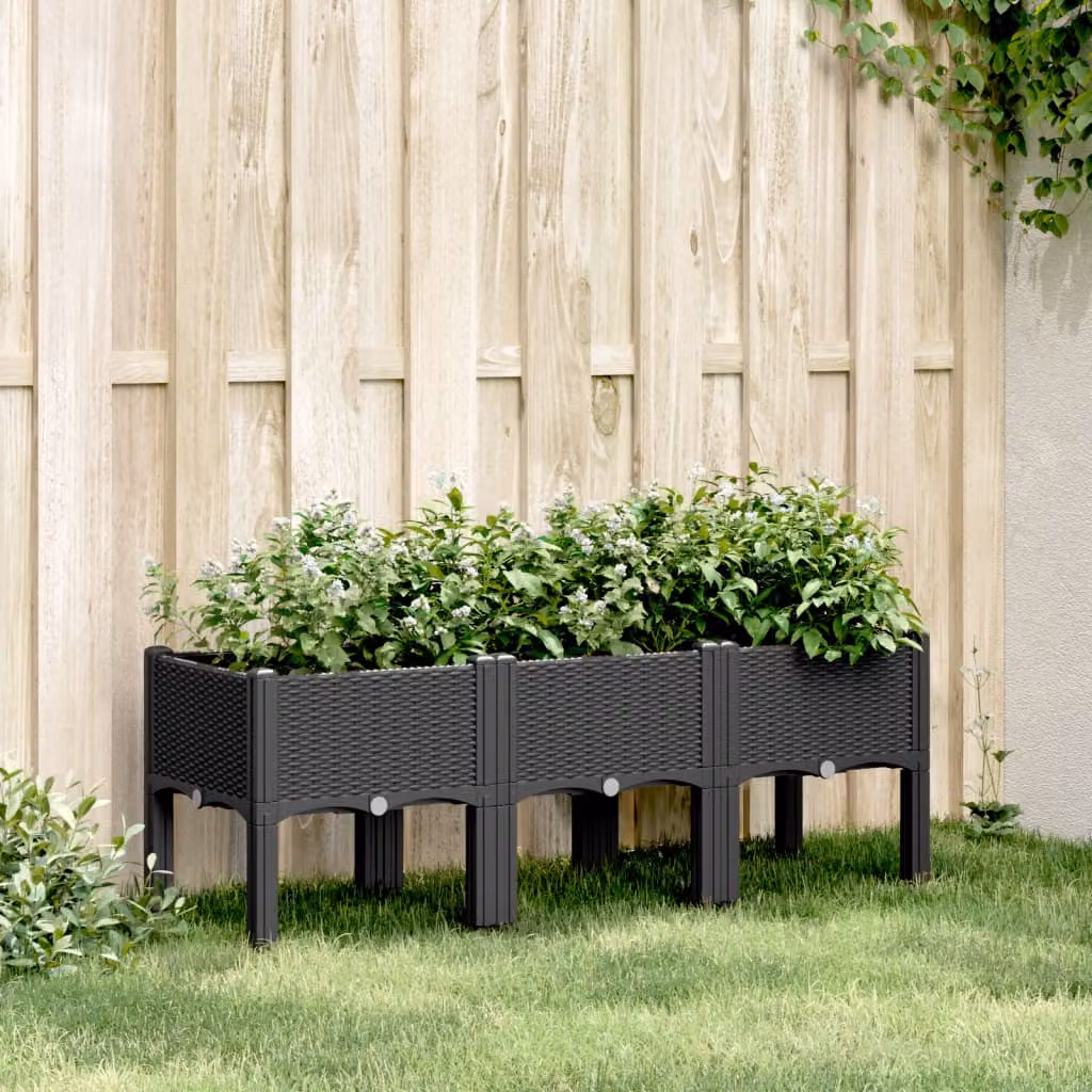 Fioriera da giardino con gambe vidaXL in plastica nera L: 120 cm, P: 40 cm, H: 42 cm