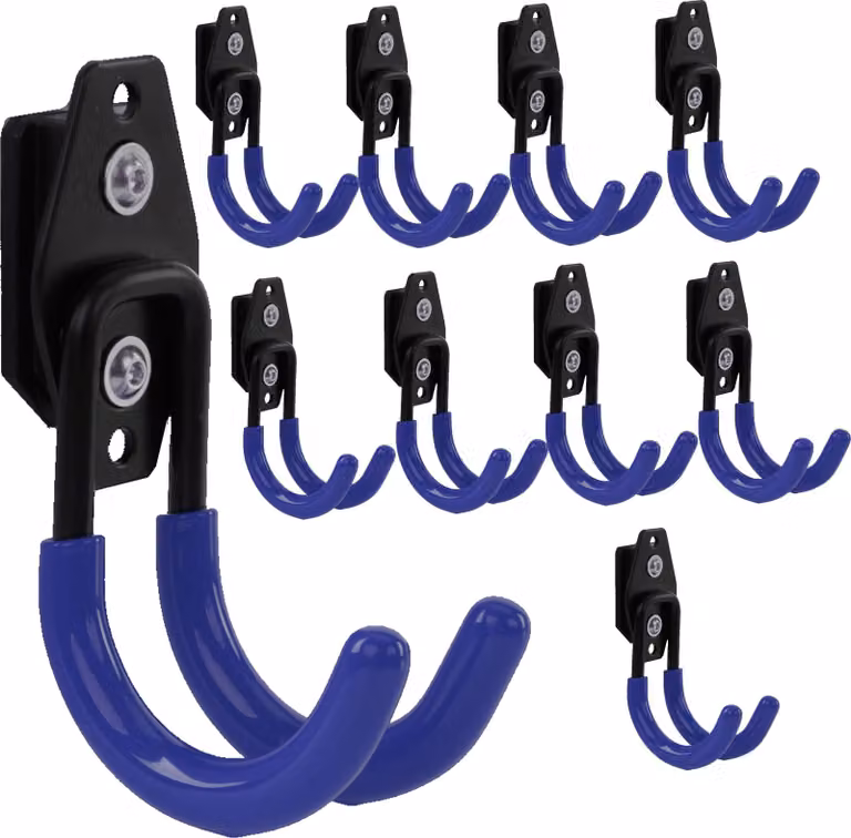 Set di 10 ganci portautensili BOTLE per sistema di valigette Qbrick per utensili elettrici, a forma di U 7 cm, robusti con rivestimento in PVC, per garage, capanni, ganci per abiti e rulli per verniciatura, ganci doppi, portata fino a 40 kg