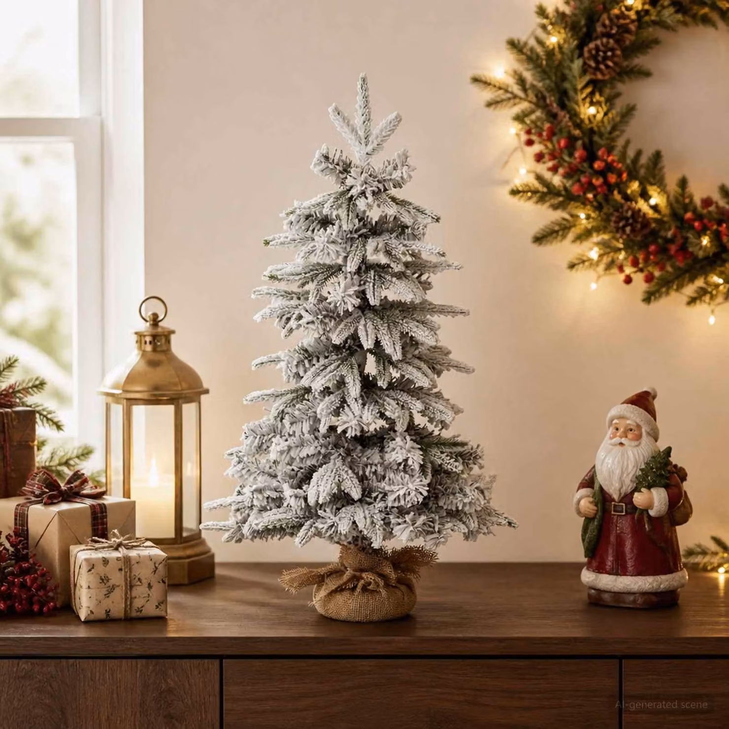 Albero di Natale in miniatura, 60 cm, in PVC e PE, verde e bianco
