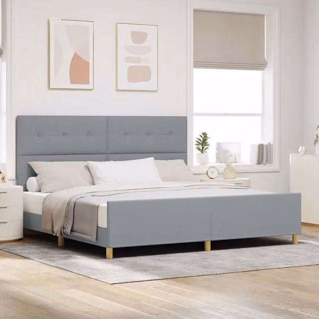 Struttura letto imbottita vidaXL in tessuto grigio con base in legno, L/P/H: 200 x 200 x 128 cm