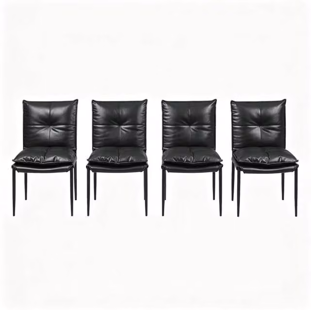 Set di 4 Sedie da Pranzo con Schienale Imbottito, Design Minimalista Nero, Struttura in Metallo e Rivestimento in Ecopelle Cerata