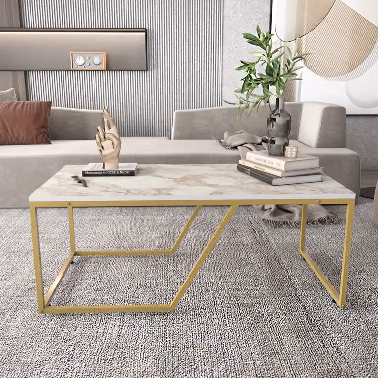 Skye Decor, Wendy - Bianco, Oro, Tavolini da salotto, Bianco, 120 x 48 x 60 cm