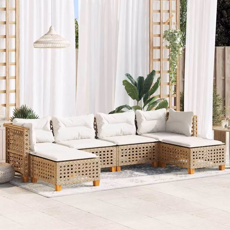 vidaXL Set Divano da Giardino 6 pz in Polyrattan Beige con Cuscini Imbottiti e Coperture Rimovibili