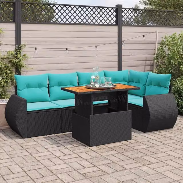 Set Divano da Giardino 6 pz con Cuscini Nero in Polyrattan 3327263