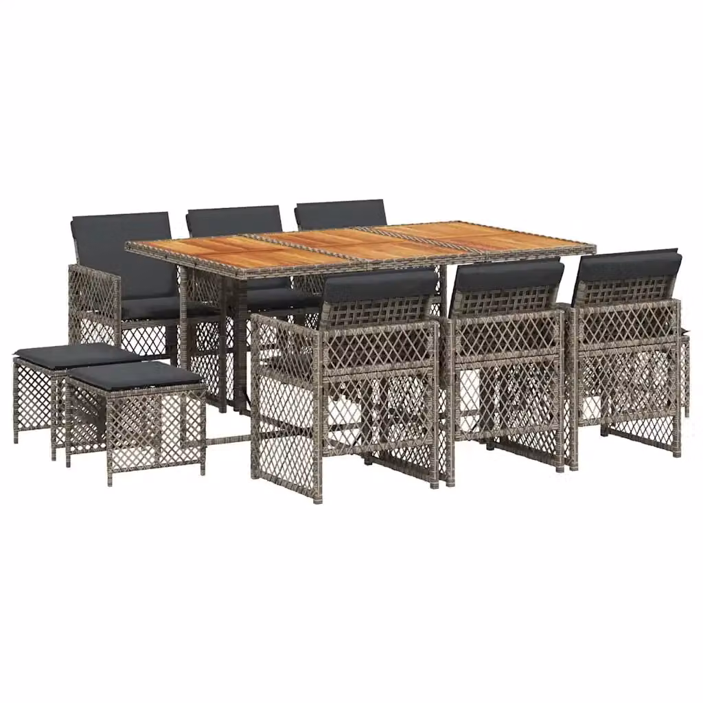 vidaXL Set da Pranzo da Giardino 11pz in Polyrattan e Legno di Acacia Grigio – 2