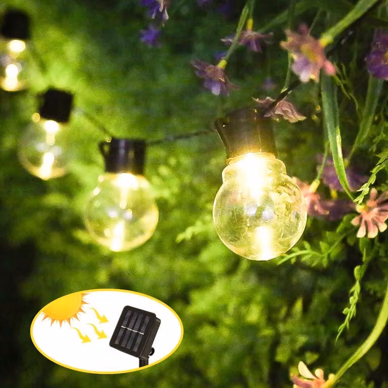 Catena luminosa solare, lunghezza 3,5 metri, 10 LED, luce bianco caldo, grado di protezione IP65, 8 modalità