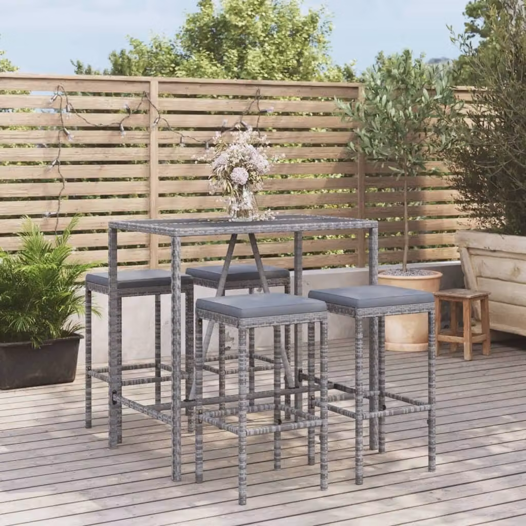 The Living Store Set bar da giardino 5 pezzi con cuscini in poly rattan grigio