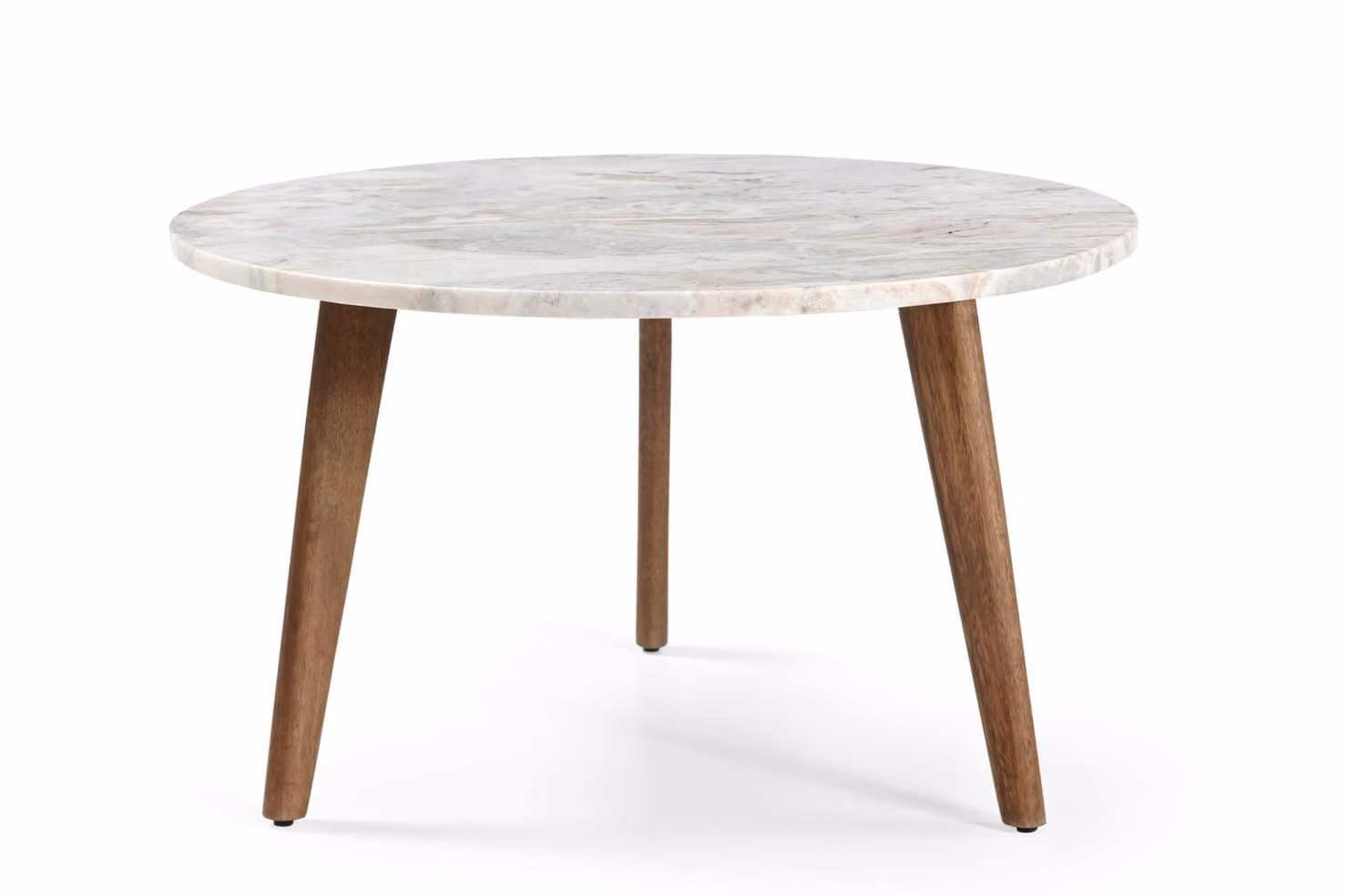 Marmoholz - Tavolino rotondo Modena Ø70 cm x H40 cm in marmo grigio naturale e legno marrone mango - tavolo in stile moderno