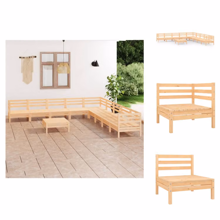 vidaXL Set da salotto da giardino 10 pezzi in pino massiccio - Set di mobili da giardino