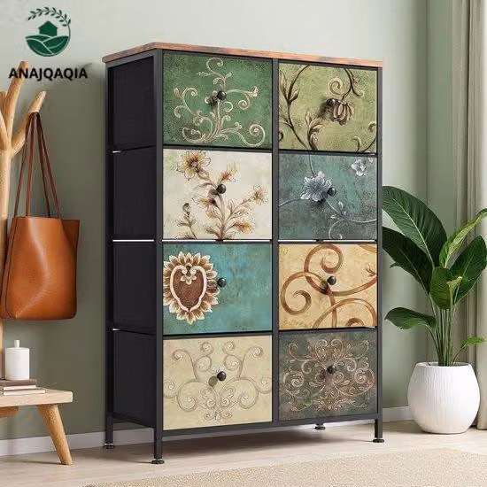Scaffale con montanti - Stile retrò - 8 cassetti - Struttura in metallo - Ripiano in legno