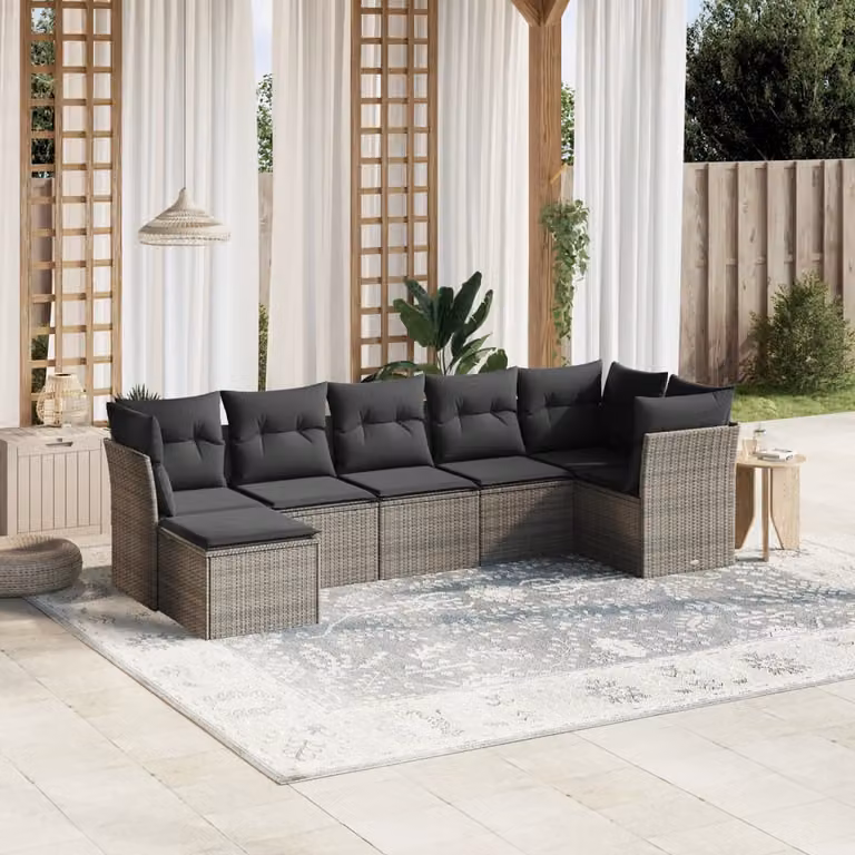 Set di Divani da Giardino vidaXL 7 Pezzi con Cuscini Grigio con Struttura in Metallo e Polyrattan